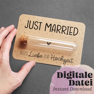 Druckvorlagen "JUST MARRIED - Alles Liebe Zur Hochzeit" Printable, Hochzeitssgeschenk, Eheschließung, für das Brautpaar, DIY Geldgeschenk