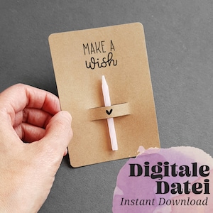 Plantillas de impresión de mini tarjetas, 2 versiones, "PIDE UN DESEO - Pide un deseo" imprimible, tarjetas de felicitación en formato A7, tarjeta de cumpleaños