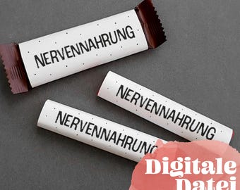 May include: Three white and brown wrapped items with the word "NERVENNAHRUNG" printed in black. The items are on a gray surface. The image also includes a red and white graphic with the words "Digitale Datei" and "Instant Download".