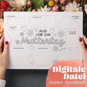 Muttertag Druckvorlage Das ist meine Mama Printable Alles Liebe zum Muttertag DIY Bastelvorlage Erinnerungen Kita Ausmalbild 2 Versionen
