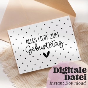 Imprimir modelo de cartão de felicitações cartão de aniversário FELIZ ANIVERSÁRIO Imprimível Digital Baixar DIY A6 cartão postal e cartões de felicitações envelope de papel
