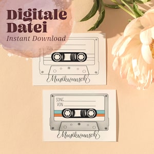Modello di stampa 2 versioni "SONG / MUSIC WISH" Stampabile per stampare te stesso, feste con carte DJ e matrimoni