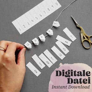 ABC Vorlage Alphabet Buchstaben MINI WIMPELKETTE Printable Diy für Kartenverzierung Kuchendeko Digitales Produkt Hochzeit Geburtstag Taufe