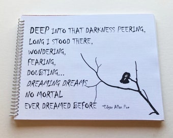 EDGAR ALLAN POE dream journal, book, blank, crow, raven, art, stationery, gifts, sketch, gifts under 35, gothic