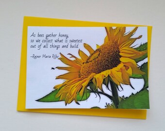 AS BEES gather honey, 10 note cards, greeting card, stationery, paper goods, sunflower, summer, yellow, garden