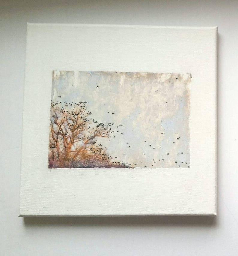 canvas painting art home decor Where Crows Congregate mixed media birds trees