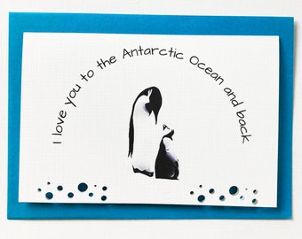 Happy Birthday, stationery, greeting card, note card, paper goods, penguin, party supplies, black and white, Antarctica, Love, art, handmade