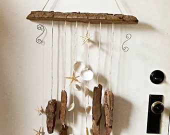 OCEAN DANCE driftwood wind chime, mobile, seashells, starfish, home decor, wall decor, handmade, OOAK, gifts, beach, bohemian