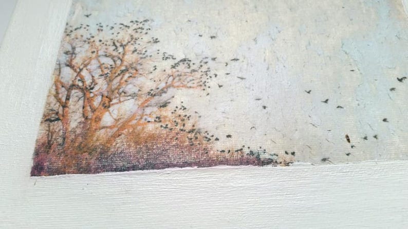 canvas painting art home decor Where Crows Congregate mixed media birds trees