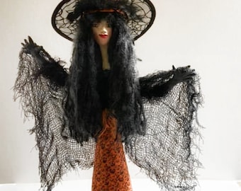 RAVEN SPIRIT Elemental art doll, kitchen witch, OOAK, handmade, clay, goddess, art and collectibles, mixed media, bohemian, home decor