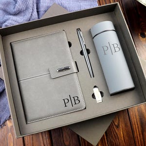 Custom Engraved Notebook With Pen, Leather Notebook Set, End Of Year Thank You Gift, Matching Pen, New Job Present, Christmas gift