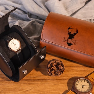 Personalised Leather Watch Case,Travel Watch Box,Watch Box Holder,Gift for Groomsmen Best Man,Anniversary Gift,Fathers Day Gift for Dad