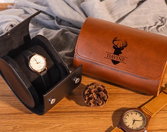Personalizowane skórzane etui na zegarek, podróżne pudełko na zegarek, uchwyt na pudełko na zegarek, prezent dla drużby, prezent rocznicowy, prezent na dzień ojca dla taty