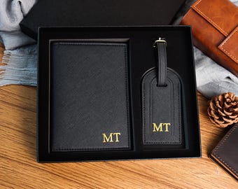 Porta pasaporte de cuero personalizado y etiqueta de equipaje, regalos para despedida de soltera, juego de porta pasaporte, regalos de viaje personalizados, regalo de boda para parejas.