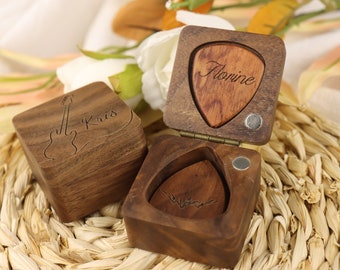 Personalisierte Gitarren-Picks-Box aus Holz, individuell gravierte Gitarren-Pick-Halter-Aufbewahrung, Gitarren-Plektrum-Etui-Organizer