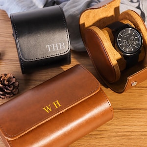 Gepersonaliseerde lederen horlogedoos, aangepaste lederen horlogedoos, gegraveerde horlogekast cadeau, kerstcadeaus voor mannen, cadeau voor papa, bruidegom mannen cadeau
