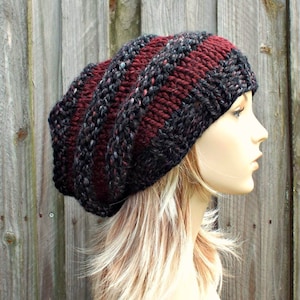 Chunky Knit Hat, Womens Hat, Mens Hat, Winter Hat, Oversized Beret, Knit Beret, Slouchy Beanie, Beehive Beret, Claret Blackstone