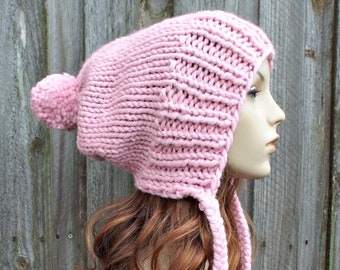 Hand Knit Beanie, Chunky Knit Hat, Womens Hat, Mens Hat, Winter Hat, Knit Cap, Slouchy Hat, Charlotte Slouchy Beanie, Blossom Pink