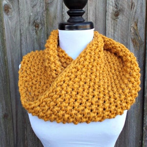 Chunky Knit Cowl Scarf, Womens Cowl, Mens Cowl, Winter Cowl, Knit Scarf, Womens Scarf, Mens Scarf, Mobius Cowl, Mustard Yellow