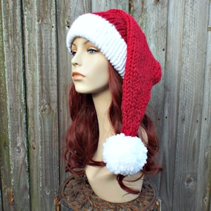 Santa Hat, Santa Claus Hat, Knitted Santa Hat, Christmas Hat, Chunky Knit Hat, Womens Hat, Mens Hat, Winter Hat