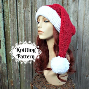 サンタ帽子の編み図 - すぐにダウンロードできるニット帽の編み図 - クリスマス帽子の編み図 - 大人サイズの二重つばのサンタ帽子の編み図 冬用帽子