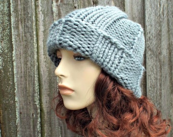 Chunky Knit Hat, Womens Hat, Mens Hat, Winter Hat, Cuffed Hat, Knit Beanie, Knit Cap, Watchman Cap, Slate Grey