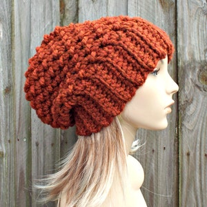 Chunky Crochet Hat, Womens Hat, Mens Hat, Winter Hat, Crochet Beanie, Crochet Cap, Slouchy Hat, Slouchy Beanie, Souffle Beret, Burnt Orange