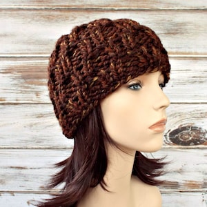 Chunky Brown Knit Hat, Womens Hat, Mens Hat, Winter Hat, Cable Knit Hat, Knit Beanie, Knit Cap, Amsterdam Cable Beanie, Sequoia
