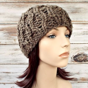 Chunky Knit Hat, Womens Hat, Mens Hat, Winter Hat, Knit Cap, Knit Beanie, Fitted Beanie, Cable Hat, Amsterdam Cable Beanie, Barley Brown