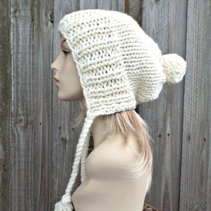 Chunky Knit Hat, Womens Hat, Mens Hat, Winter Hat, Knit Beanie, Knit Cap, Slouchy Hat with Pom Pom, Charlotte Slouchy Beanie, Cream