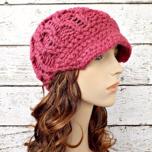 Chunky Knit Hat, Womens Hat, Mens Hat, Winter Hat, Knit Beanie, Knit Cap, Newsboy Hat, Newsboy Cap, Amsterdam Cable Beanie, Raspberry Pink