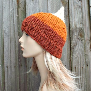 Halloween Hat, Gnome Hat, Elf Hat, Chunky Knit Hat, Womens Hat, Mens Hat, Winter Hat, Knitted Gnome Beanie, Burnt Orange Pumpkin
