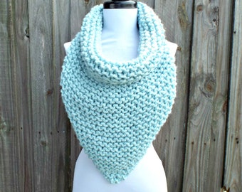 Chunky Knit Neckwarmer, Knit Cowl, Knit Scarf, Womens Scarf, Womens Cowl, Winter Scarf, Oversized Scarf, Bandana Cowl, Glacier Blue