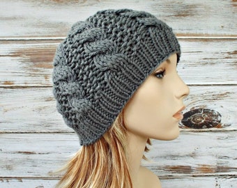 Knit Hat Pattern, Womens Hat, Mens Hat, Easy Knitting Pattern Tutorial, Edison Cable Knit Beanie Pattern