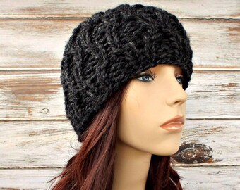 Chunky Knit Hat, Womens Hat, Mens Hat, Winter Hat, Knit Beanie, Knit Cap, Cable Hat, Amsterdam Cable Beanie, Charcoal Grey