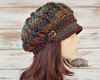 Crochet Hat for Women, Womens Hat with Brim, Winter Newsboy Hat, Golf Cap, Baker Boy Hat