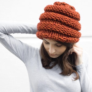 Chunky Knit Hat, Womens Hat, Mens Hat, Winter Hat, Knit Beanie, Knit Cap, Beehive Beanie, Burnt Orange