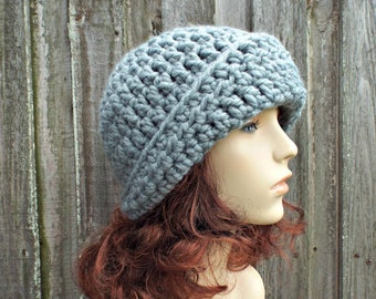 Chunky Crochet Hat, Womens Hat, Mens Hat, Winter Hat, Cloche Hat, Crochet Beanie, Crochet Cap, Flapper Hat, Garbo Cloche Beanie, Slate Grey