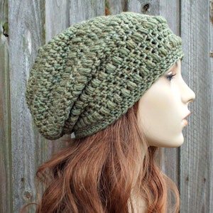Crochet Hat, Womens Hat, Mens Hat, Winter hat, Crochet Beanie, Crochet Cap, Slouchy Hat, Wool Hat, Slouchy Beanie, Light Olive Heather