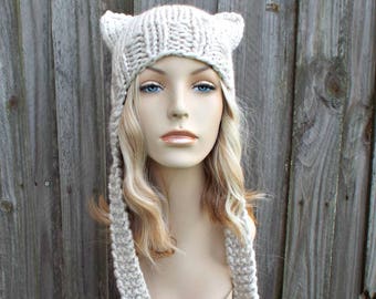 Cat Ear Hat, Ear Flap Hat, Cat Hat, Cat Beanie, Chunky Knit Hat, Womens Hat, Mens Hat, Winter Hat, Knit Beanie, Knit Cap, Mushroom