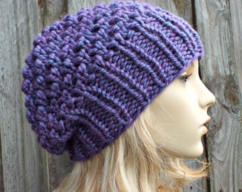 Instant Download Chunky Beanie breipatroon - gebreide muts patroon Dameshoed patroon - Super volumineus garen - honingraat Slouchy muts