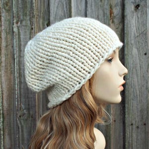 Chunky Knit Hat, Womens Hat, Mens Hat, Warm Winter Hat, Knit Beanie, Knit Cap, Slouchy Hat, Rowena Slouchy Beanie, Cream