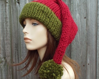 Santa Hat Christmas Hat Elf Hat Knitted Hat Knit Hat Womens Hats Winter Hat Mens Hat - Adult Size Santa Claus Hat