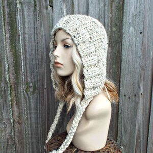 Womens Hats Knit Hat Womens Winter Hats Oatmeal Hood Ear Flap Hat - Knit Accessories Mens Hat Beanie Hat Fall Fashion - Knitted Hood Oatmeal