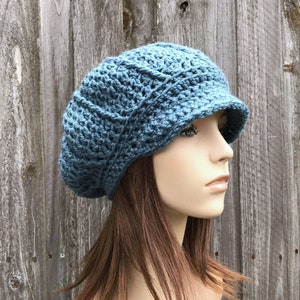 Crochet Hat, Newsboy Hat, Crochet Cap, Newsboy Cap, Womens Hat, Summer Hat, Beach Hat, Sun Hat, Handmade Hat with Brim, Dusty Blue