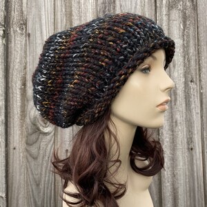 Chunky Knit Hat, Womens Hat, Mens Hat, Winter Hat, Knit Beanie, Knit Cap, Slouchy Hat, Rowena Slouchy Beanie, Oil Slick