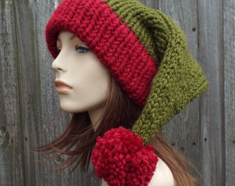 Santa Hat, Christmas Hat, Elf Hat, Chunky Knit Hat, Mens Hat, Womens Hat, Winter Hat, Adult Size Santa Claus Hat