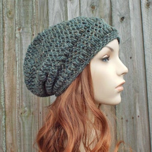 Crochet Hat, Womens Hat, Mens Hat, Winter Hat, Slouchy Beanie, Boho Hat, Penelope Slouchy Hat, Wool Hat, Tweed Green