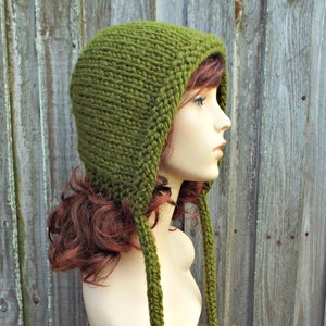 Adult Bonnet, Chunky Knit Hat with Ties, Winter Hat, Knit Hood, Aviator Hat