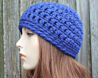 Chunky Crochet Hat, Womens Hat, Mens Hat, Winter Hat, Crochet Beanie, Crochet Cap, Fitted Skullcap, Mens Beanie, Womens Beanie, Cobalt Blue